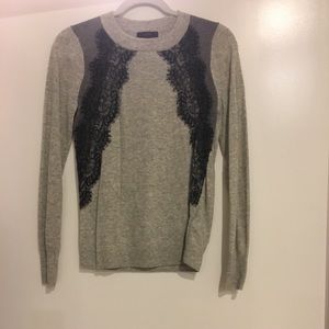 JCrew gray wool sweater with black lace detail